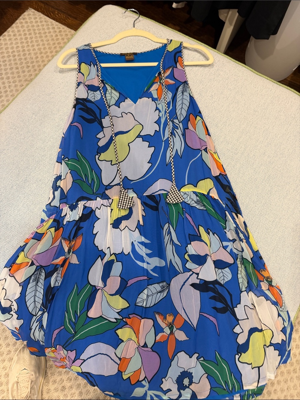 Women silk Floral Blue Swing Dress